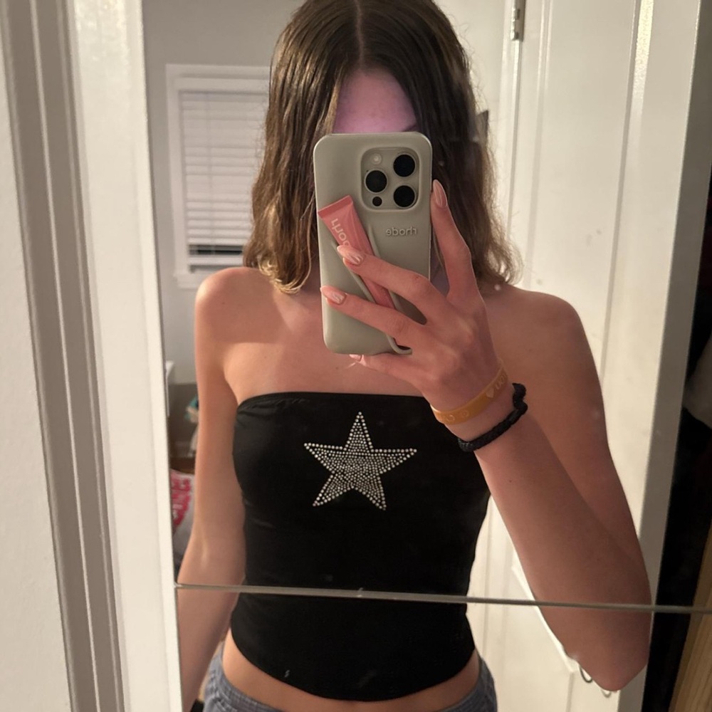 Black Strapless Top with Star Design